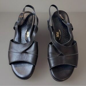 SAS TriPad Caress Sandals Strap Slingback Wedge Sz 9 WW Black Leather Comfort